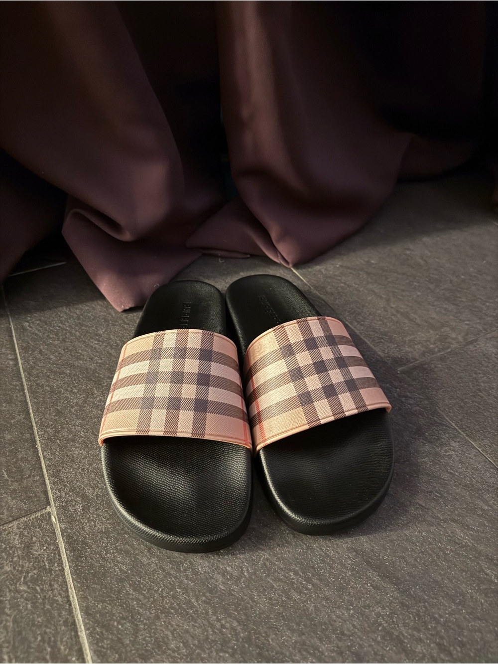 Burberry Pink Plaid Slide Sandals